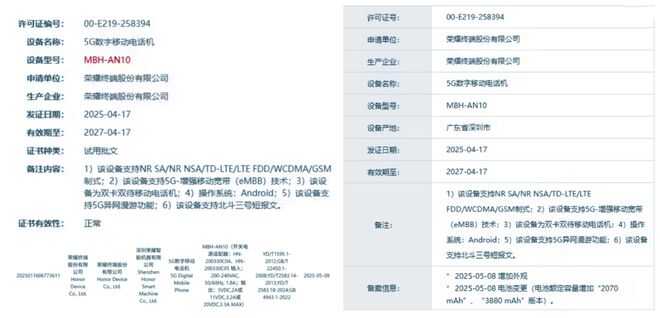 ：66W有线快充+北斗功能三证也已齐全AYX爱游戏APP荣耀神秘新机突然入网(图3)